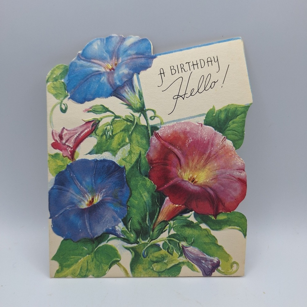 Vintage Forget Me Not Card Happy Birthday Floral Morning Glory Flowers Hazel‎